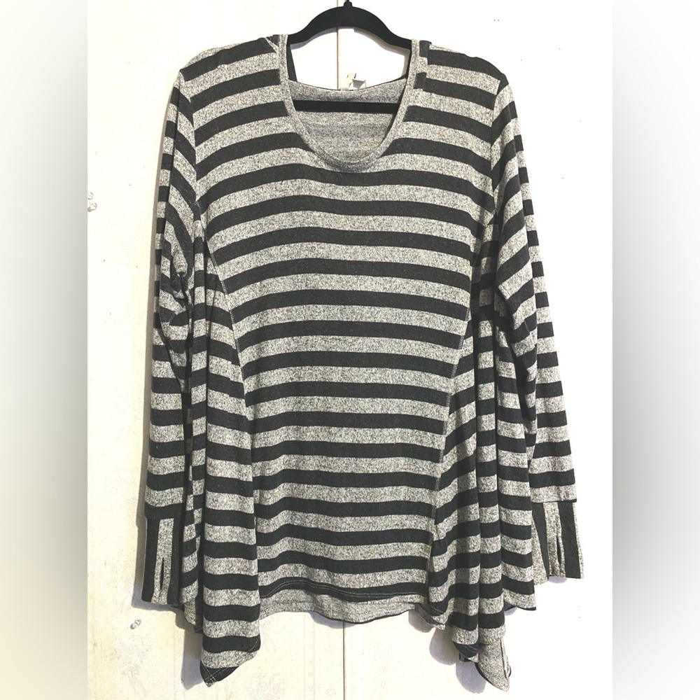 Cato Active Hoodie Tunic Light Dark Gray Stripes Marled A-Line Flared 14W 16W